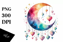 Simple Watercolor Half Moon Hearts PNG Product Image 1