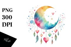 Simple Watercolor Half Moon Hearts PNG Product Image 1