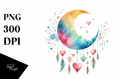 Simple Watercolor Half Moon Hearts PNG Product Image 1