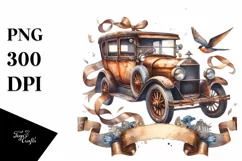 Vintage Rusty Car Ribbons Silk Scarf Clipart Product Image 1