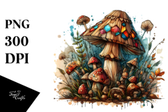 Glossy Wooden Mushroom Watercolor Splash PNG Product Image 1