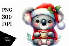 cute Watercolor Koala with Santa Hat and Tea Cup Product Image 3