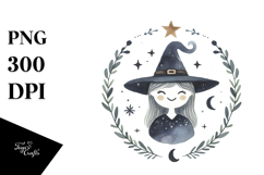 Simple Watercolor Boho Smiling Witch PNG Product Image 1