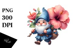 Floating Gnome with Large Hibiscus, Vibrant PNG Product Image 1