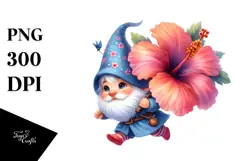 Floating Gnome with Large Hibiscus, Vibrant PNG Product Image 1