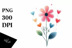 Colorful Flower with Hearts PNG Product Image 1