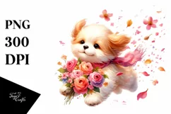 Cute Dog Tumbling with Petals | Sublimation | Clipart Product Image 1
