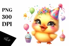 Colorful Baby Duck with Party Hat | Sublimation | Clipart Product Image 1