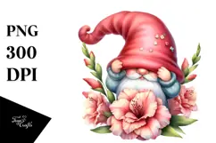Gnome with Large Gladiolus, Vibrant PNG Product Image 1