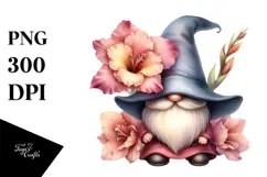 Gnome with Large Gladiolus, Vibrant PNG Product Image 1