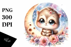 Cute Watercolor Smiling Moon with Flowers Product Image 3