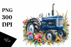 Watercolor Tractor with USA Flag and Baby Bunny | Product Image 1