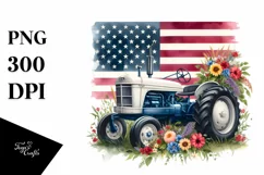 Watercolor Tractor with USA Flag | Sublimation Clipart Product Image 1