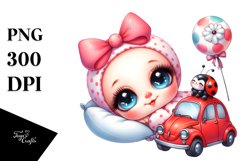 Colorful Sleeping Baby Ladybug Car | Clipart Product Image 1