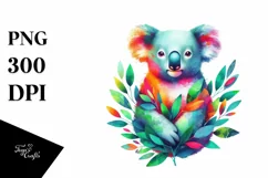 Koala with Plant Leaves PNG Product Image 1