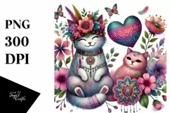 Colorful Boho Cat Holding a Heart PNG Product Image 1
