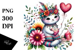 Colorful Boho Cat Holding a Heart PNG Product Image 1