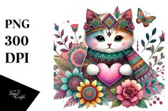 Boho Cat Holding Heart PNG Product Image 1