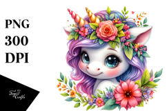 Baby Unicorn with Floral Wreath, Transparent PNG Product Image 1