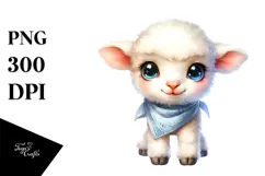 Cute Baby Lamb Watercolor PNG Product Image 1