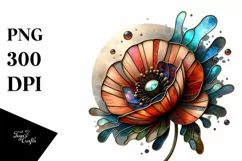 Wooden Small Stained Poppy Round Watercolor Splash Product Image 1
