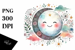 Smiling Moon with Hanging Hearts, PNG Product Image 1