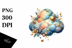 Colorful Watercolor Cloud with Foil | Sublimation Clipart Product Image 3