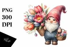 Cute Gnome with Tulip Bouquet | Sublimation | Clipart Product Image 3