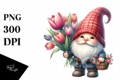 Cute Gnome with Tulip Bouquet | Sublimation | Clipart Product Image 1