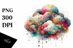 Colorful Watercolor Cloud with Foil | Sublimation Clipart Product Image 3