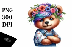 Funny Bear Posing with Floral Wreath PNG Product Image 1