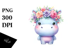 Cartoon Hippo with Flower Crown PNG Product Image 1
