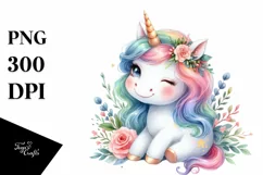 Colorful Winking Unicorn PNG Product Image 3