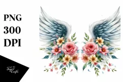 Watercolor Angel Wings with Flowers | Sublimation Clipart Product Image 1