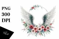 Watercolor Angel Wings with Flowers | Sublimation Clipart Product Image 1