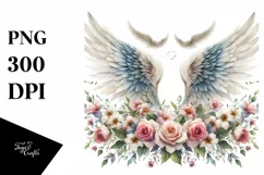 Watercolor Angel Wings with Flowers | Sublimation Clipart Product Image 1