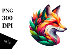 Vibrant Fox with Plant Leaves, Abstract PNG Product Image 1