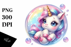 Cute Colorful Baby Unicorn in Bubble | Clipart Product Image 1