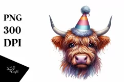 Highland Cow Party Hat Sublimation Clipart Product Image 1