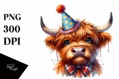 Highland Cow Party Hat Sublimation Clipart Product Image 1
