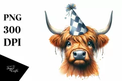 Watercolor Highland Cow Party Hat | Sublimation | Clipart Product Image 1