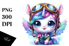Smiling Unicorn in Aviator Suit PNG Product Image 1