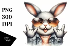 Cute Rabbit Portrait Doing Rocker Sign | Watercolor Clipart Product Image 1