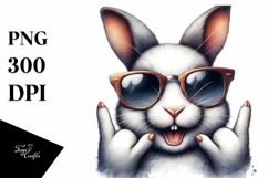 Cute Rabbit Portrait Doing Rocker Sign | Watercolor Clipart Product Image 1