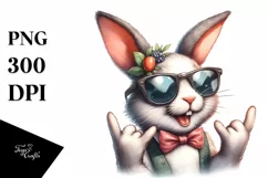 Cute Rabbit Portrait Doing Rocker Sign | Watercolor Clipart Product Image 3