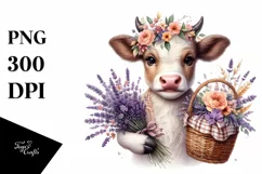 Detailed Boho Baby Cow Basket | Sublimation | Clipart Product Image 1