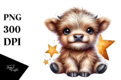 Cute Watercolor Small Baby Highland Cow | Clipart Product Image 3