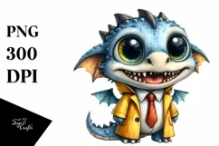 Watercolor Baby Dragon Dressed with Funny Big Teeth Product Image 1