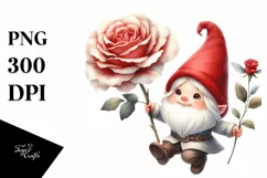Cute Small Gnome Holding Large Rose PNG Product Image 3