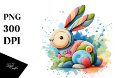Colorful Wooden Bunny, PNG Product Image 1